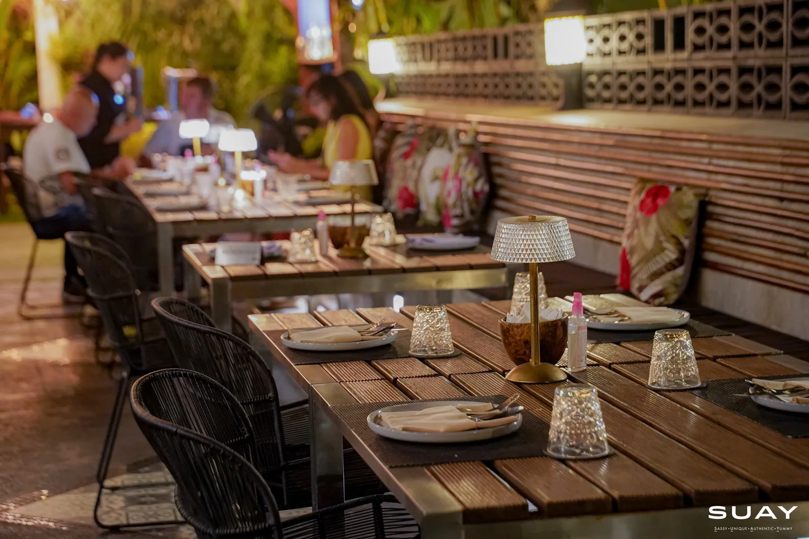 Outdoor tables set for service